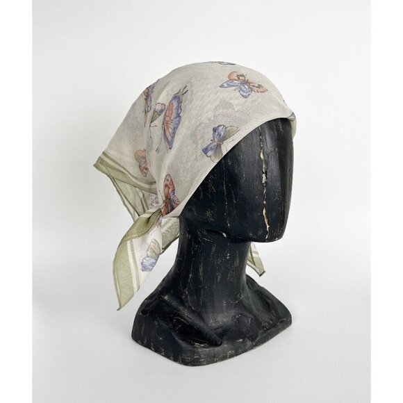 Vintage Accessories - Vintage Silk Butterfly Print Scarf Bandana Headband Cottagecore Romantic Dainty